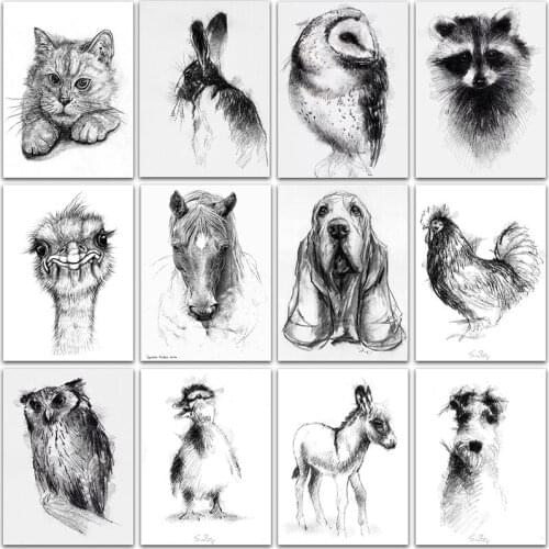 New Style Full Display Diamond Painting,sketch animal rabbit dog Cat home decor Full Square Round