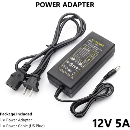 2020 New DC 12V 5A Power Supply Adapter US/EU/UK/AU AC 100-240V To DC 12V 5A No Cable For CCTV LED Strip Light Billboard