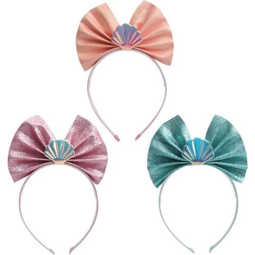 Ncmama 1PC Shell Hair Hoop Non-slip Girl Kids Hairband Solid Big Bow Headband with teeth Birthday Party Kids Hair Accessories