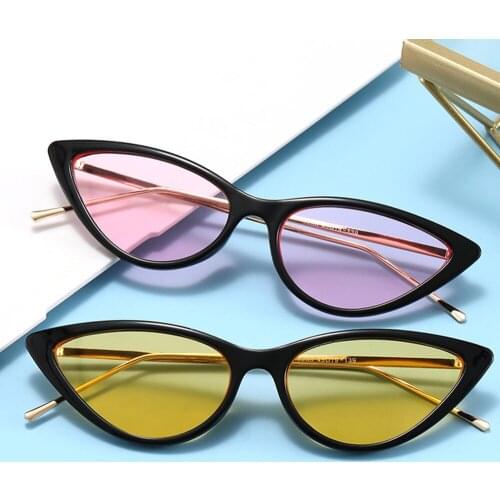 Trendy Cat Eye Small Frame Sunglasses Women Men Street Beat Metal Leg Sun Glasses Clear Lens Vintage Cateye Triangle Eyewear New
