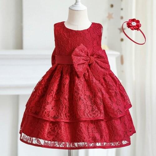 Newborn Clothes Embroidery Lace Tutu Dress for Infant Girls Baptism Clothing First Communion Baby Girls Christmas Red Dress