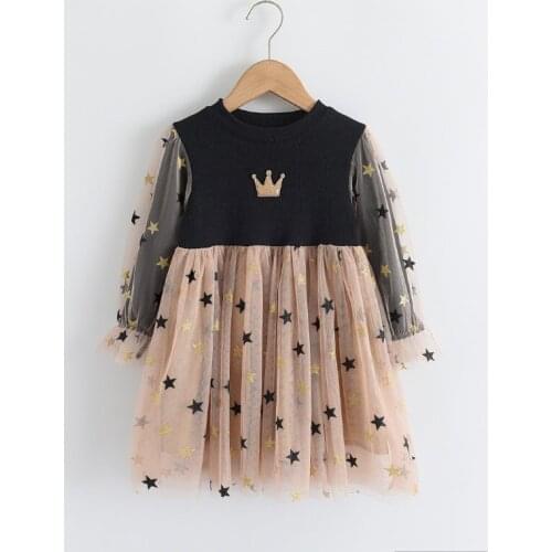 Girls Princess Dresses 2021 New Spring Autumn Kids Stars Sequined Party Costumes Mesh Crown Outfits Kids Clothing 2 6 Y