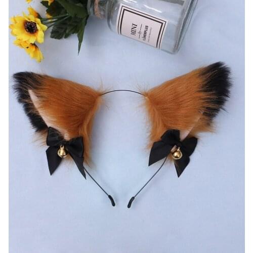 Cute Anime Fox Cat Plush Ear Bell Headband Anime Housemaid Cosplay Costume Halloween Party Christmas
