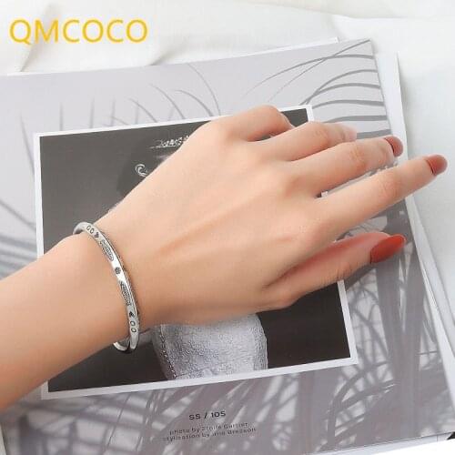 QMCOCO Punk Hip-Hop 925 Silver Bracelet Retro Open Adjustable Geometric Fish Pattern For Woman And Man Party Jewelry 2021 Trendy