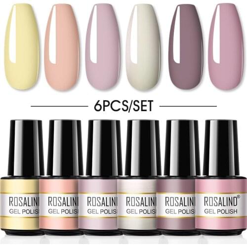 ROSALIND Manicure Gel Nail Kit Polish 4/6pcs Gel Lacquer Nail Art Varnishes Hybrid Soak Off Long Lasting Gel Need Base Top