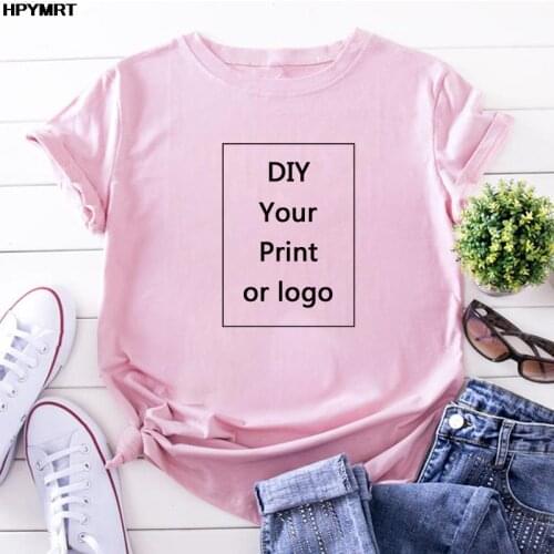 Pink Customized Printing T Shirt women DIY Your like Photo or Logo White Top Tees Heat Transfer Process t-shirt female clothing