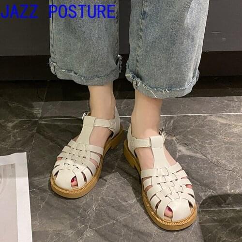 Womens casual Roman beach sandals White braided closed-toe open-toe flat sandals Summer flat sandals w172