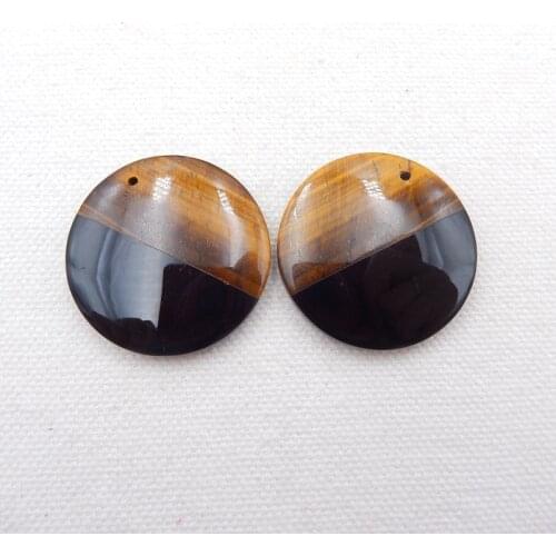 Natural Stone Earrings Obsidian And Tiger'Eye Intarsia Round Earrings For Women Beautiful Jewelry Accessories 30x5mm,16g