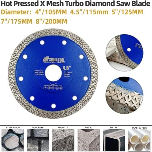 SHDIATOOL 1pc Hot-pressed sintered Diamond Cutting Disc X Mesh turbo rim segment circular Saw Blade Dia 4" 4.5" 5" 7" 9" 10" 12"