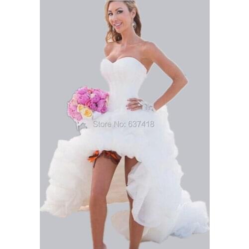 Boho Wedding Dress Short Front Long Back with Organza Ruffles Beach Wedding Dress Vestido de Noiva Curto Barato