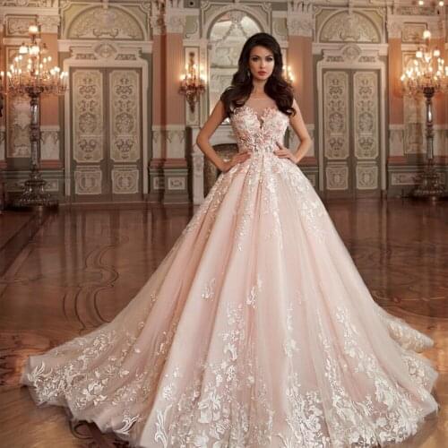 A-line Wedding Gowns Vestido De Casamento Shiny Beading Crystal Appliques Flowers Luxury Bridal Dresses Plus Size
