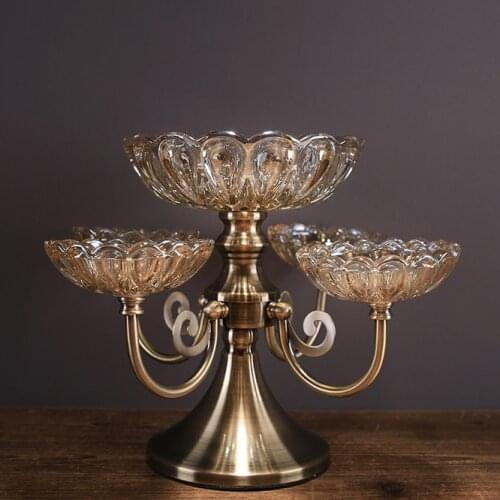 Vintage Two Tiers Glass Serving Tray Ornamental Metal Assorted Dinner Plate Home Decor Tableware Biscuits Chips Candy Fruit Nuts