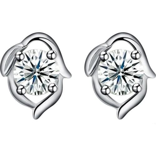 ZEMIOR Geometric Creativity Women 925 Sterling Silver Stud Earrings Clear Cubic Zirconia Girl Small Earring Wedding Fine Jewelry
