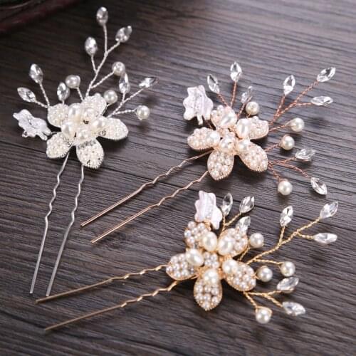 Handmade crystal pearl bridesmaid hair vine pin rhinestone bridal flower hairpins for women wedding party accessories jewelry