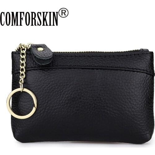 COMFORSKIN Women Leather Coin Purses New Arrivals Cowhide Leather Key Wallet Multi-function Girls Mini Wallet With Key Chain