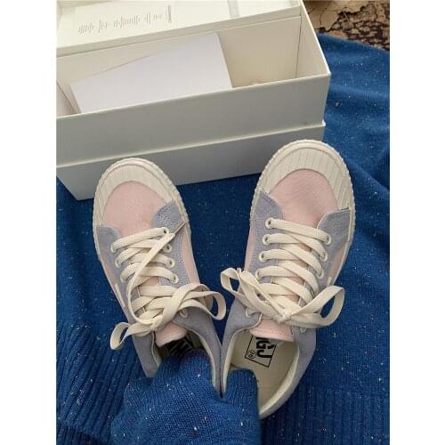 Mixed Color Woman Canvas Shoes Fashion Casual Student Cute Lovely Female Lace Up Flats Korea Japanese 2021 Spring New Low Top