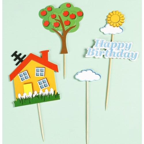 1 set Happy Birthday Dinosaur Theme Paperboard Cupcake Toppers With Sticks Baby Shower Event Party Decorations Cake Toppers