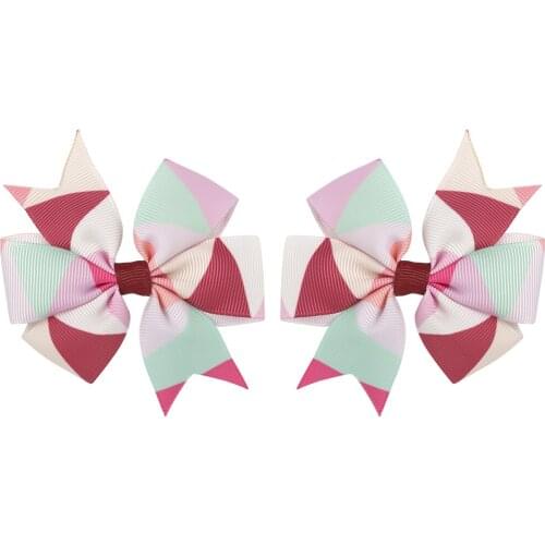 1 Pair/2pcs Assorted Colors 3" Swallowtail Bows With Hair Clip Rainbow Hairpin Grosgrain Ribbon Hair Ties