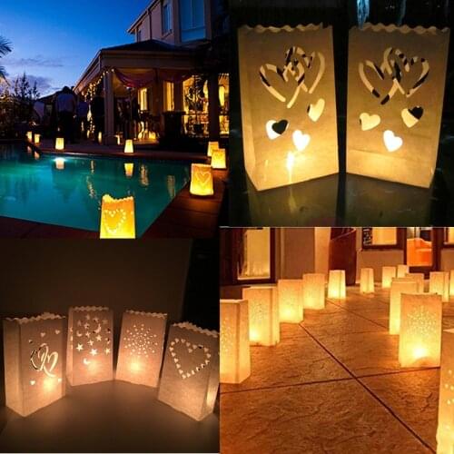 10Pcs/Pack Hollow Out White Romantic Wedding Tea Light Holder Paper Candle Lantern Candle Bags Wedding Party Decoration Supplies