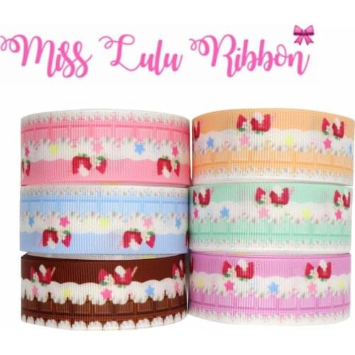 16mm-75mm Sweet Strawberry Cake Chocolate Printed Grosgrain/Foe Ribbon DIY Valentines Day Hair Bowknnots 50yards/roll