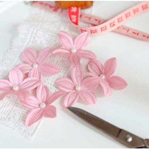 20 PCs Fashion Pink Flower Lace Detachable Collar with Pearl DIY Accessories Lace Applique for Garment