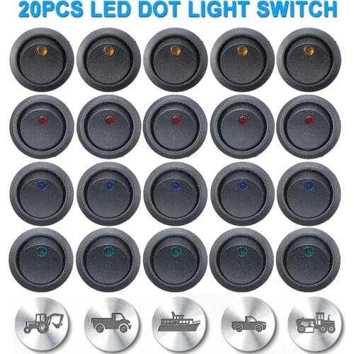20pcs 19mm Waterproof Car Boat Toggle SPST Switch 12V 3 Pin LED ON/OFF Round Dot Switch with Boot