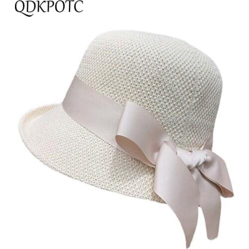 2021 Hat Summer Autumn New Women Bow-knot Bucket Hats Fashion Japanese Thin Section Casual Shading Sun Protection Cap QDKPOTC