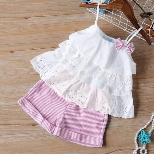 2021 Summer Clothing Set Girl Set Sling Top+Stripe Short 2Pcs Kids Clothing Girl Outfit Toddler Girl Clothes