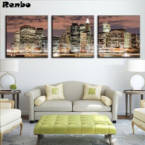 3pcs,diamond embroidery Night New York City Landscape,5d diamond painting cross stitch,full diamond mosaic picture of rhinestone