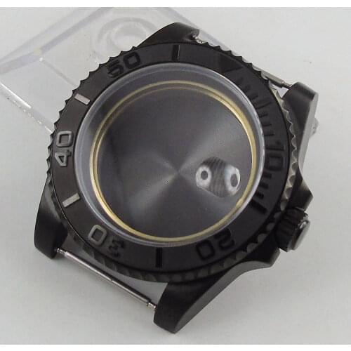 40mm Sapphire Glass Brushed Ceramic Bezel PVD Watch Case fit NH35A NH36A MIYOTA 8215 821A 8205 Seeing/Solid Glass Back