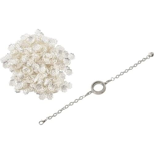 500x Beautiful Bead 6mm Silver Color Tone Flower Bead Caps & 1x Magnetic Crystal Living Memory Locket Bracelet