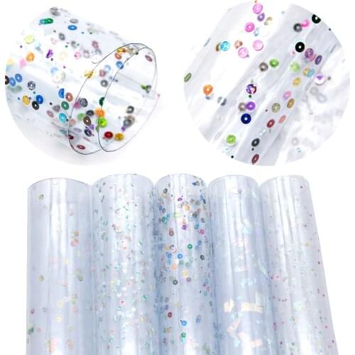 David accessories 20*33cm Sequin Transparent Clear Jelly PVC Synthetic Leather Fabric,DIY HairBow Handbag Shoes Material,1Yc6327