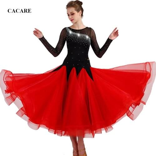 Ballroom Waltz Dresses Dance Competition Dresses Ballroom Dress Standard Customized Size D0467 with Long Sleeve Big Sheer Hem
