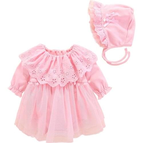 Newborn Baby Girls White Lace Christening Gown Infant Ruffles Cotton Baptism Dress with Hat First Birthday Vestido for Toddler