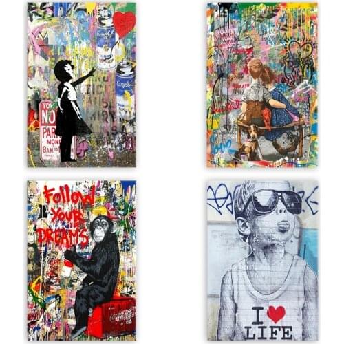 Banksy Art Girl Holding Balloons Canvas Paintings On The Wall Art Posters And Prints Graffiti Art Pictures Kids Room Wall Decor