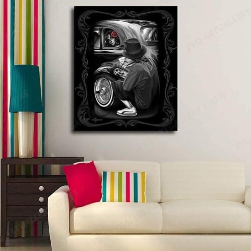 Day Of The Dead Lowrider Classic Skull Reflections Wall Art Poster Abstract Print Decorative Canvas Painting Picture For Living