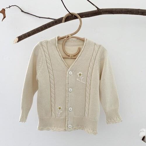 Kids Baby Girls Sweaters Autumn Full Sleeve Embroidered knitted V-Neck Coat Toddler Children Girls Cardigan Sweater Tops