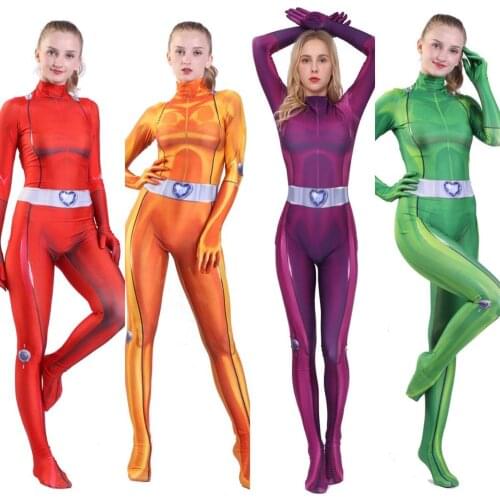 Kids/Adults Totally Spies Cosplay Costume Superhero Clover Sam Alex Mandy Bodysuit Zentai Suit Halloween Suits