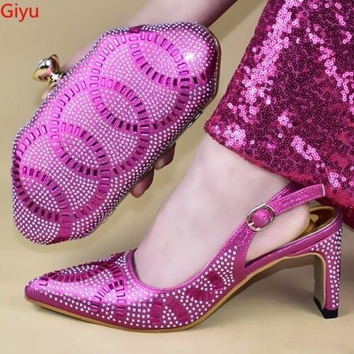 Doershow Italian Shoes With Matching Bags Set Italy African Womens Party Shoes and Bag Sets fuchsia Color Women shoes!!HTY1-20