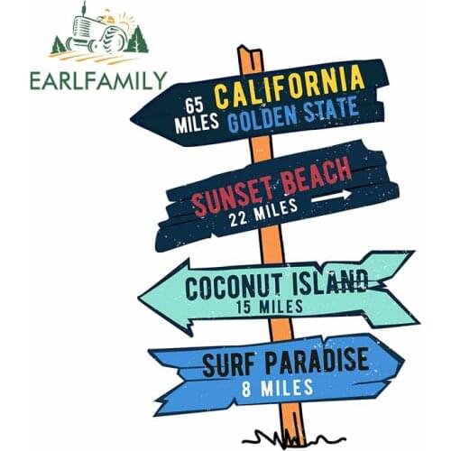 EARLFAMILY 13cm x 9.5cm for Vintage Surf Road Sign RV California Car Sticker Anime VAN Decal Trunk Scratch-Proof Car Assessoires