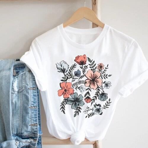 Women Printing Floral Flower Trend Style Cute Love Valentines Day Fashion Clothes Print Tee Top Tshirt Female Graphic T-shirt
