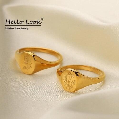 HelloLook Sun flower Rings for Women Gold Stainless Steel Stacking Ring Chic Flower Rings Finger Jewelry Size 6# 7# 8