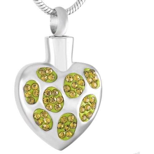 IJD9388 Hold Green Crystal Heart Keepsake Urns Jewelry Hold Human/Pet Funeral Ashes Memorial Cremation Urn Pendant For Women