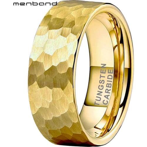 8MM 6MM Gold Tungsten Ring For Men Women Engagement Band Multifaceted Hammered Brushed Finish Comfort Fit
