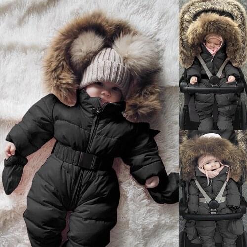 Winter Warm Jumpsuit For A Boy Infant Baby Boy Girl Romper Jacket Hooded Jumpsuit Solid Thick Coat Outfit Kids Winter Jacket