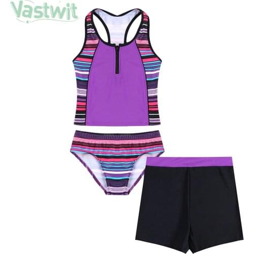 3Pcs Kids Girl Floral Print Swimwear Sleeveless Crop Top with Shorts Bottoms Sets Tankini Swimsuit Summer Beachwear Bathing Suit