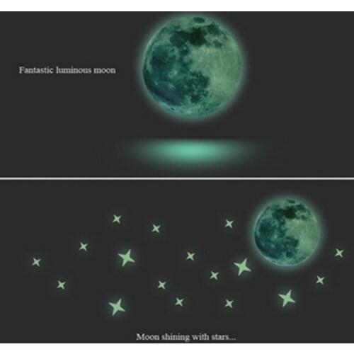 Creative 3 d luminous moon stars the bedroom of children room decorate the moon the stars luminous wall stickers