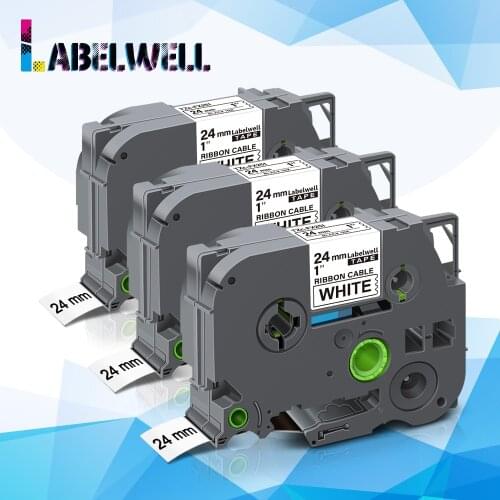 Labelwell 3pk TZe-FX251 compatible 24mm flexible cable label tapes TZe FX251 TZeFX251 Black on White for Brother p-touch printer