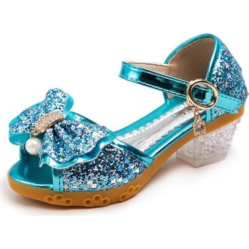 CUZULLAA 2021 Summer Kids Fashion Glitter Beach Sandals Princess Shoes For Girls Butterfly-Knot Hook & Loop Sandals Size 26-36