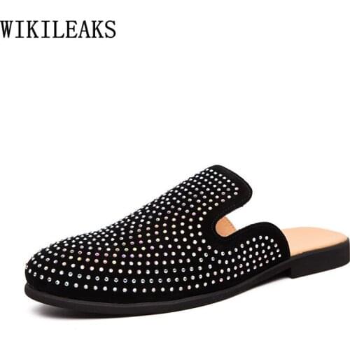 Half Shoes for Men 2021 Black Casual Shoes Man Crystal Mules Slip on Shoes Men Mule Masculino Chaussures De Homme Mules Homme